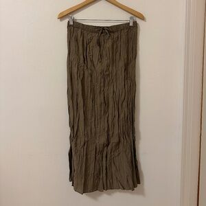 NWT J. Crew Brown Crinkled Drawstring Waist Midi Skirt | Size Small